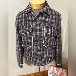 Mystree Slouchy Eisenhower Plaid Jacket Size Large Tweed Cropped Clueless Vibes